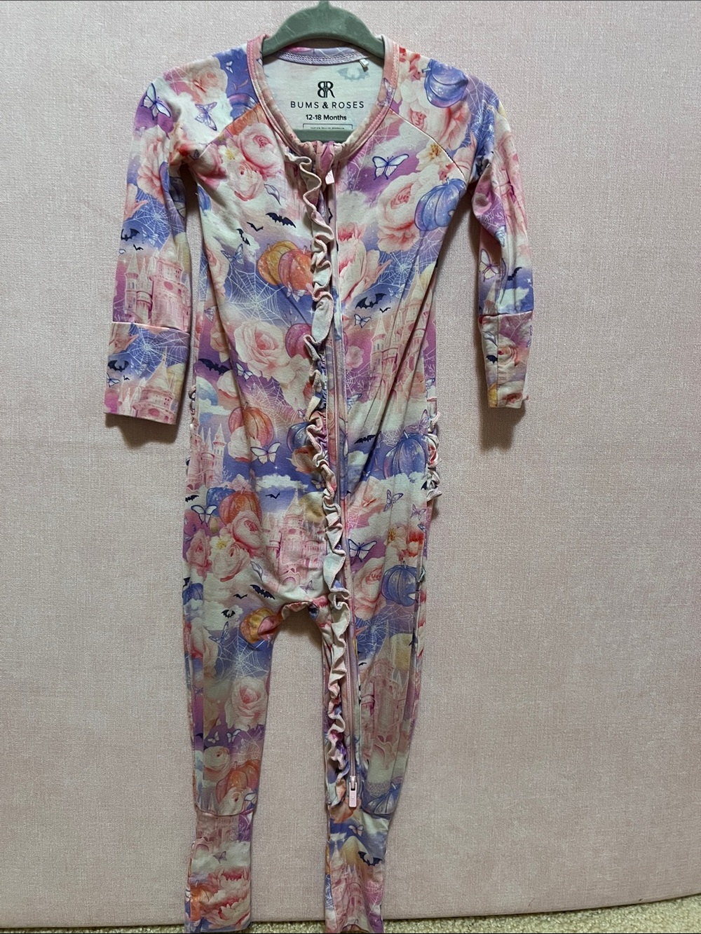 Bums & Roses Romeo & Ghouliet Zip Romper 12–18M Halloween Bamboo